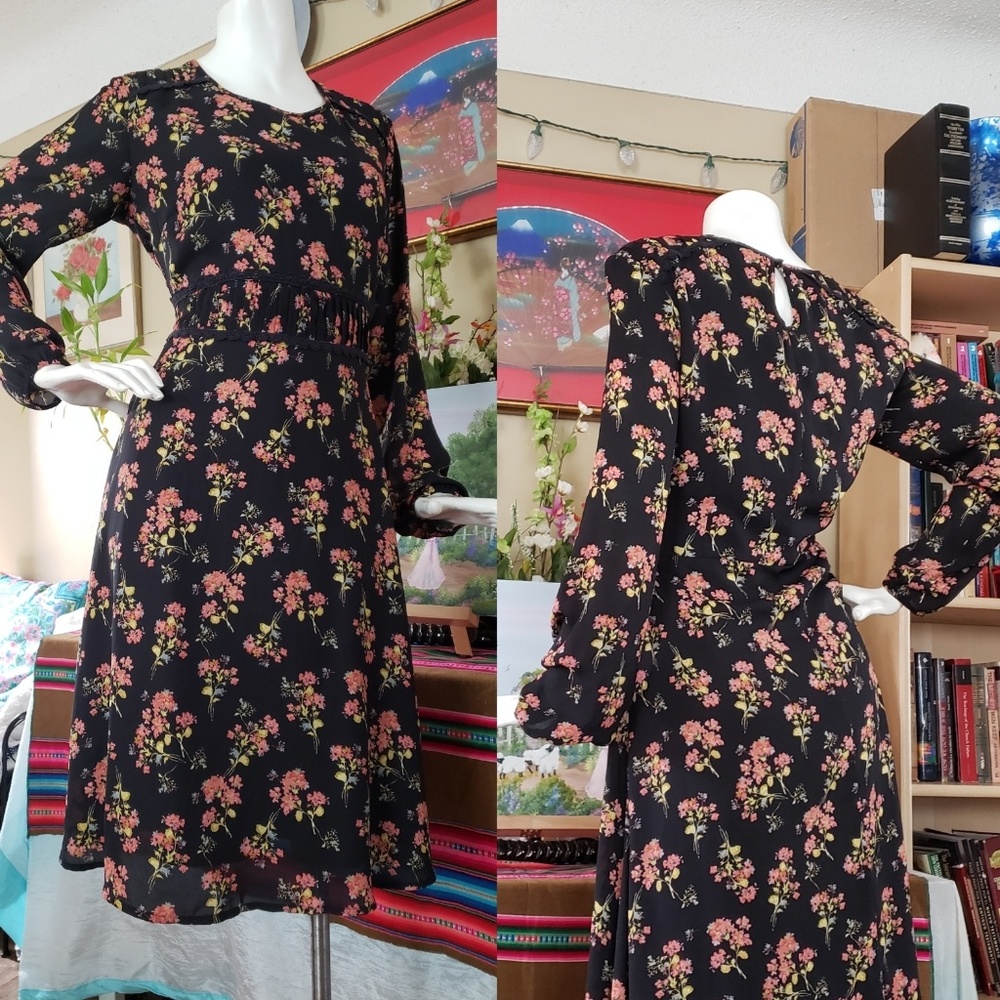 Black Floral Black and Orange Hue Dress - Picture 2 of 8